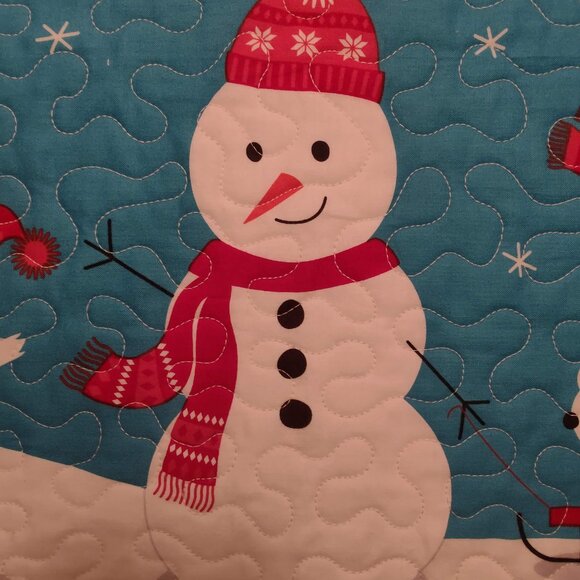 Frosty Friends! New Handmade Winter Scene Child Size / Wall Quilt - 21" X 41" - Picture 7 of 11